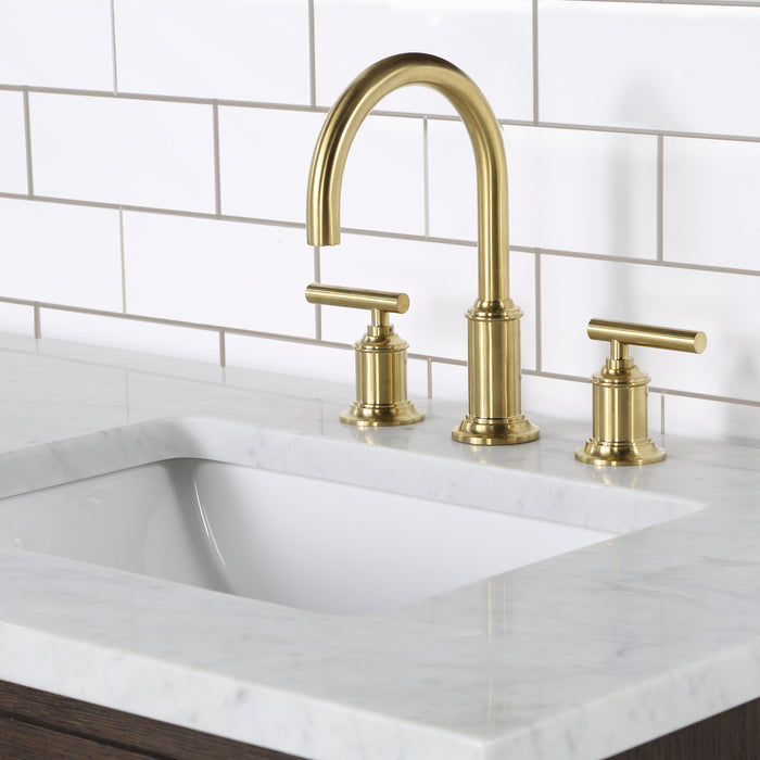 72 Inch Brown Oak Oriole Double Sink Vanity Set - with Carrara Marble Top, Mirrors & Faucets