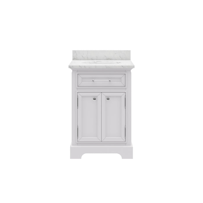 24 Inch Palisade Pure White Hardwood Bathroom Vanity with Carrara Marble Top & Undermount Sink