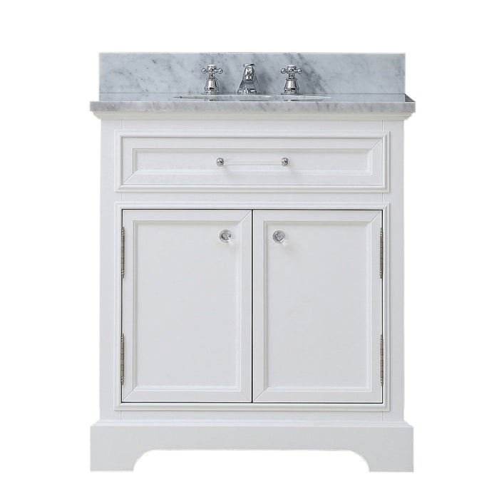 24 Inch Paragon Carrara White Marble Single Sink Vanity in Pure White with Chrome Classic Faucet