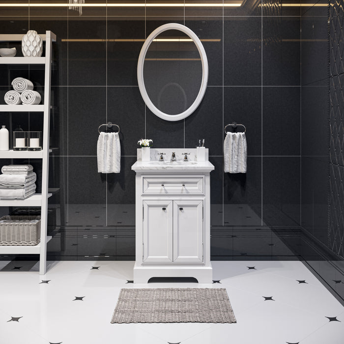24 Inch Paragon Carrara White Marble Single Sink Vanity in Pure White with Chrome Classic Faucet
