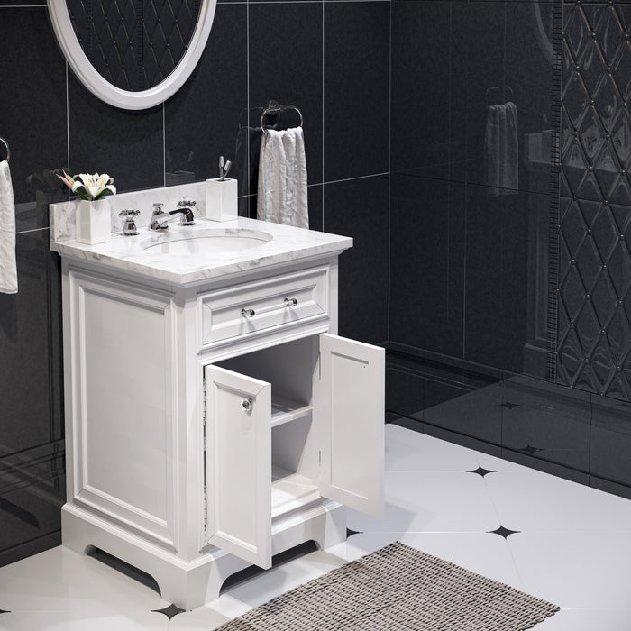 24 Inch Paragon Carrara White Marble Single Sink Vanity in Pure White with Chrome Classic Faucet