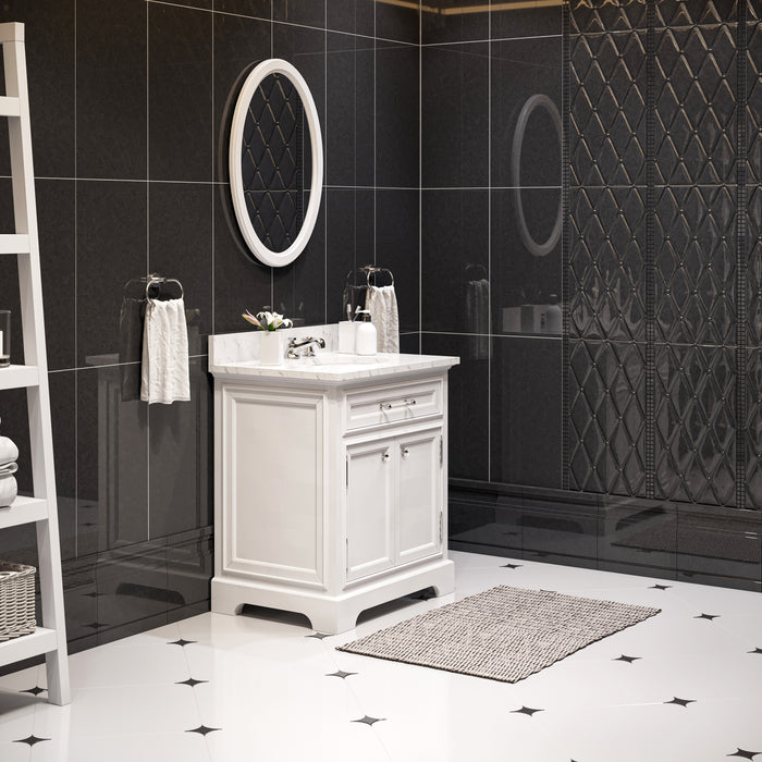 30 Inch Freestanding Phoenix White Marble Bathroom Vanity with Chrome Hardware