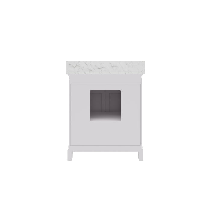 30 Inch Plum Carrara White Marble Vanity Cabinet with Undermount Sink with Faucets & Mirror