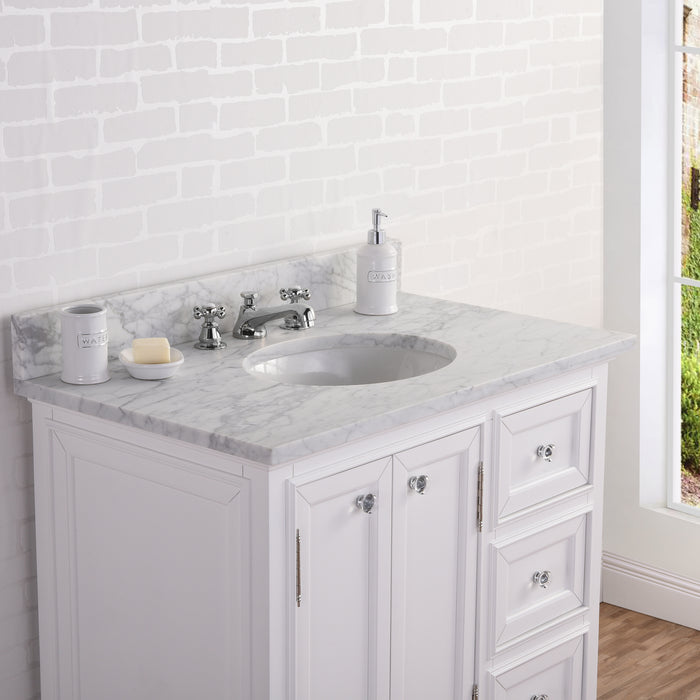 36 Inch Poise Carrara White Marble Vanity Freestanding with Undermount Sink