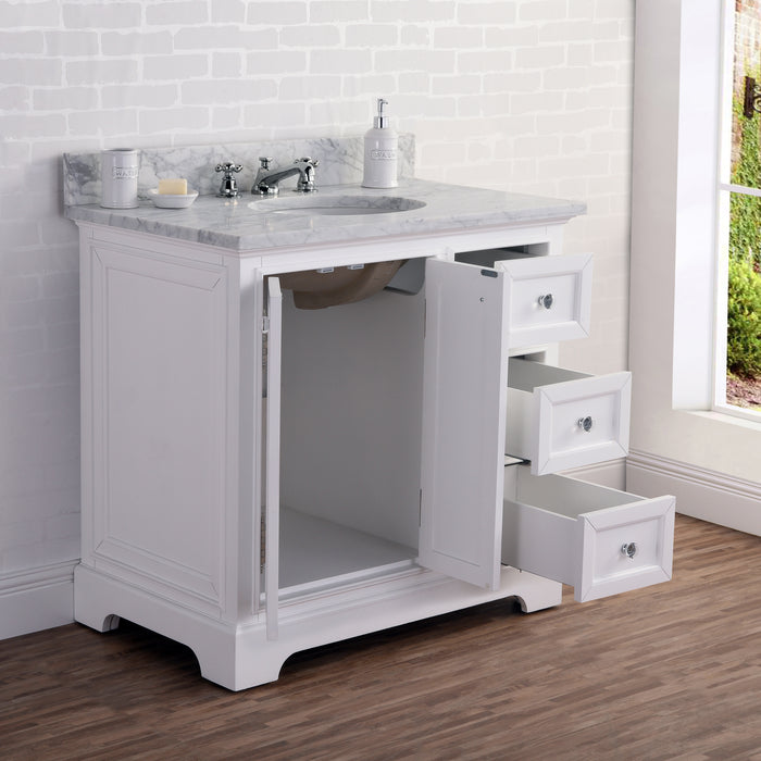 36 Inch Poise Carrara White Marble Vanity Freestanding with Undermount Sink