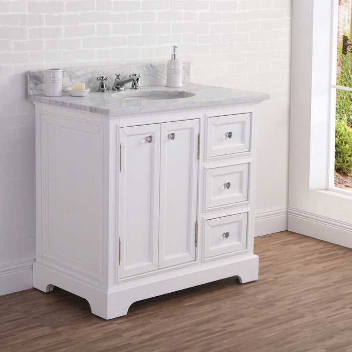 36 Inch Poise Carrara White Marble Vanity Freestanding with Undermount Sink