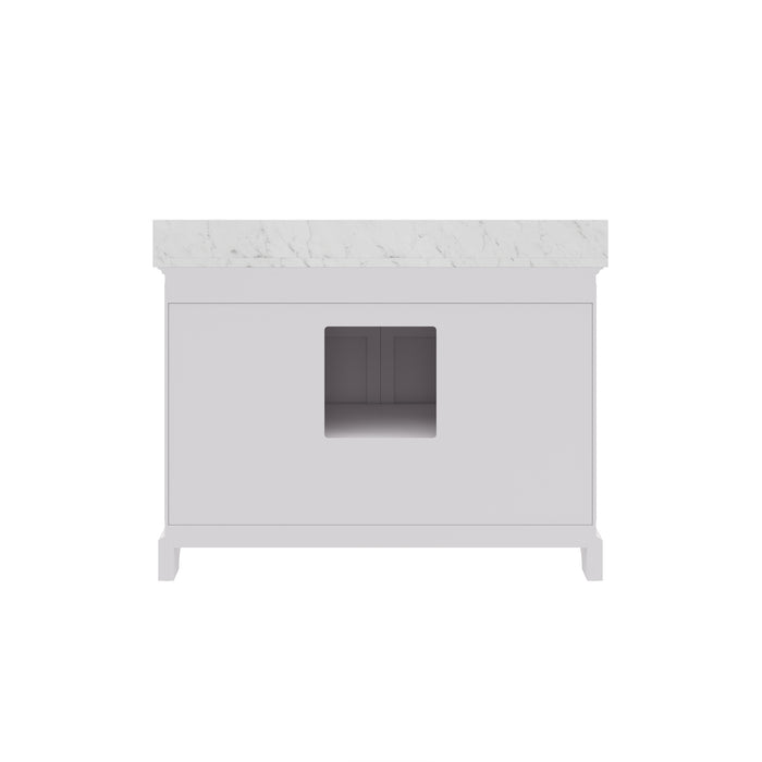 48 Inch Piquant Pure White Single Sink Bath Vanity with Carrara Marble Top & Oval Mirror
