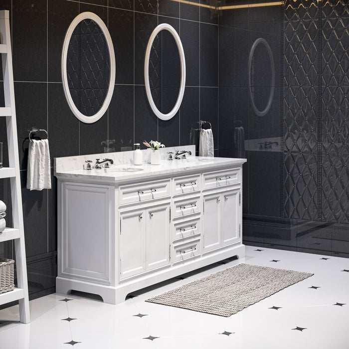 72 Inch Claret Pure White Double Sink Vanity With Undermount Sinks & Matching Mirrors