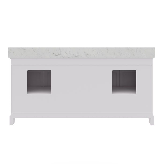 72 Inches Cielo Bathroom Vanity in pure white with double sinks including framed mirrors and faucets.