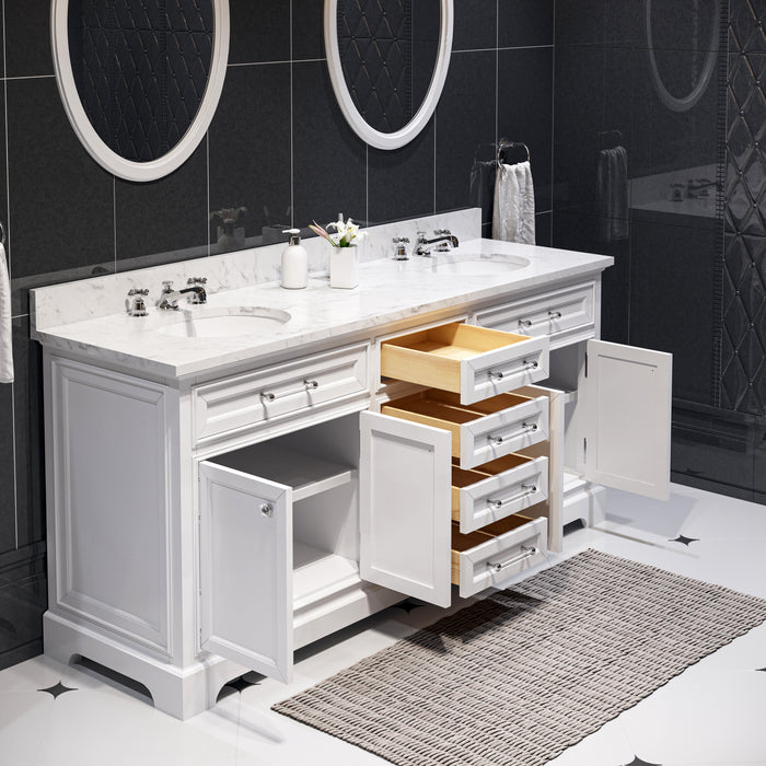 72 Inch Pure White Charme Double Undermount Sink Bathroom Vanity with Marble Countertop