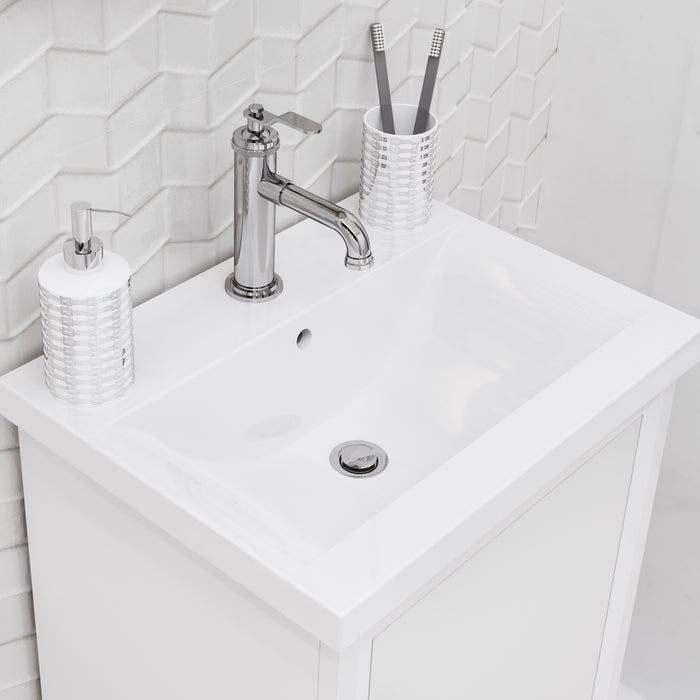 20 Inch Endear White Ceramic Bathroom Vanity with Integrated Sink & Chrome Hardware