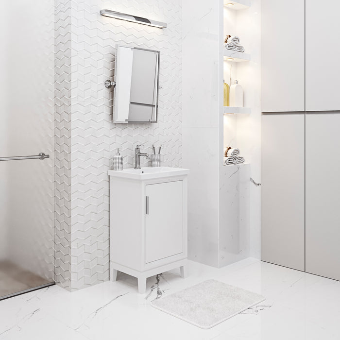 20 Inch Endear White Ceramic Bathroom Vanity with Integrated Sink & Chrome Hardware