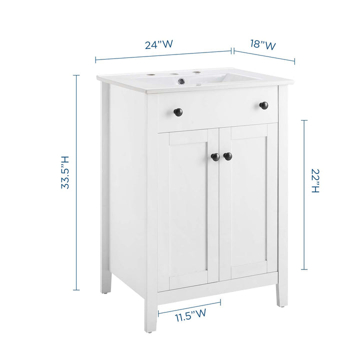 24-Inch Spiro Modern Single Bath Vanity Wood MDF All White Finish with Soft-Close Doors Ceramic Basin