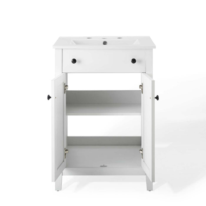 24-Inch Spiro Modern Single Bath Vanity Wood MDF All White Finish with Soft-Close Doors Ceramic Basin
