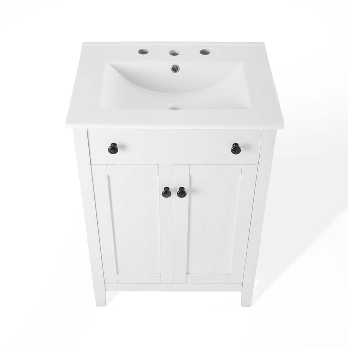 24-Inch Spiro Modern Single Bath Vanity Wood MDF All White Finish with Soft-Close Doors Ceramic Basin