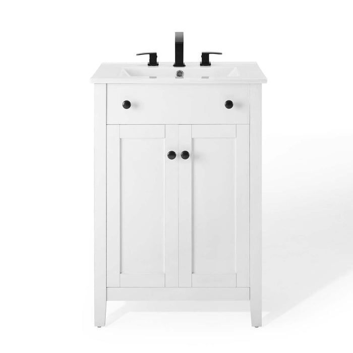 24-Inch Spiro Modern Single Bath Vanity Wood MDF All White Finish with Soft-Close Doors Ceramic Basin