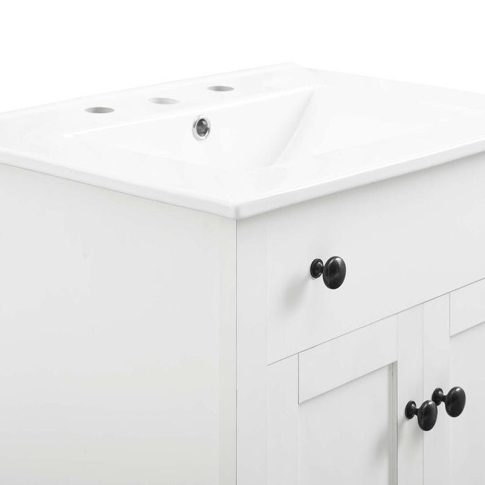 24-Inch Spiro Modern Single Bath Vanity Wood MDF All White Finish with Soft-Close Doors Ceramic Basin