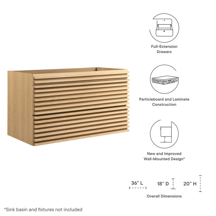 36-Inch Pyxis Wall-Hung Vanity Cabinet – Sleek Modern Wood Design, Basin Sold Separately