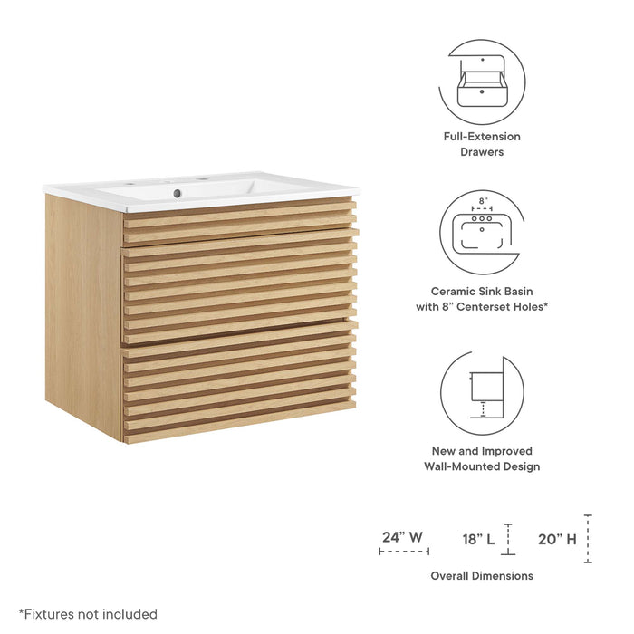 24-Inch Benson Wood Wall-Mount Bathroom Vanity – Modern Floating Cabinet