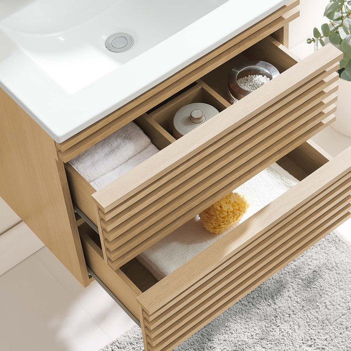 24-Inch Benson Wood Wall-Mount Bathroom Vanity – Modern Floating Cabinet