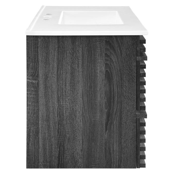 36-Inch Indus Bathroom Vanity – Sleek Wall-Mount with Wood Grain Finish & Space-Saving Design