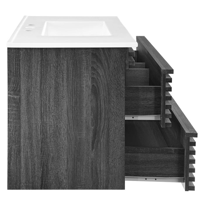 36-Inch Indus Bathroom Vanity – Sleek Wall-Mount with Wood Grain Finish & Space-Saving Design