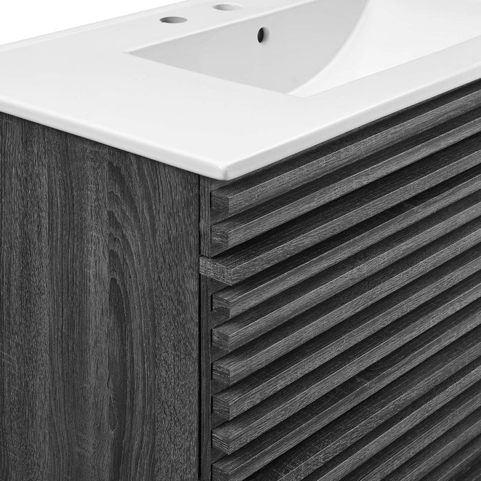 36-Inch Indus Bathroom Vanity – Sleek Wall-Mount with Wood Grain Finish & Space-Saving Design