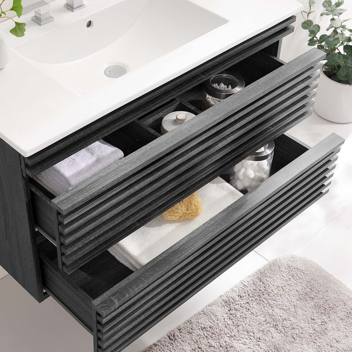 36-Inch Indus Bathroom Vanity – Sleek Wall-Mount with Wood Grain Finish & Space-Saving Design
