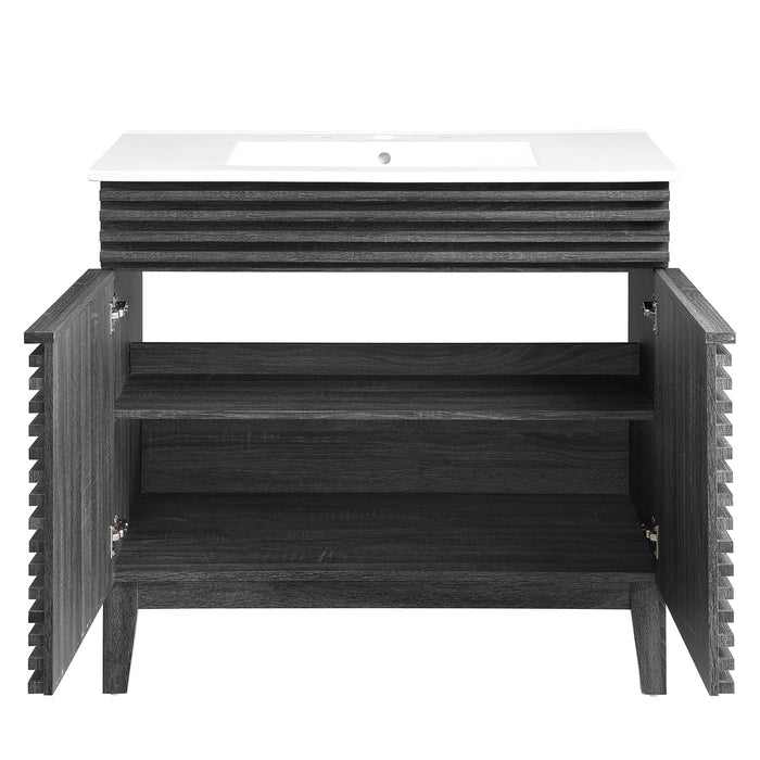 36-Inch Jed Vanity – Slatted Front with Open Storage, Sink Not Included