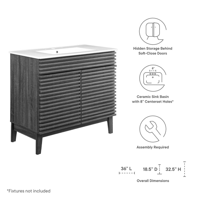36-Inch Jed Vanity – Slatted Front with Open Storage, Sink Not Included