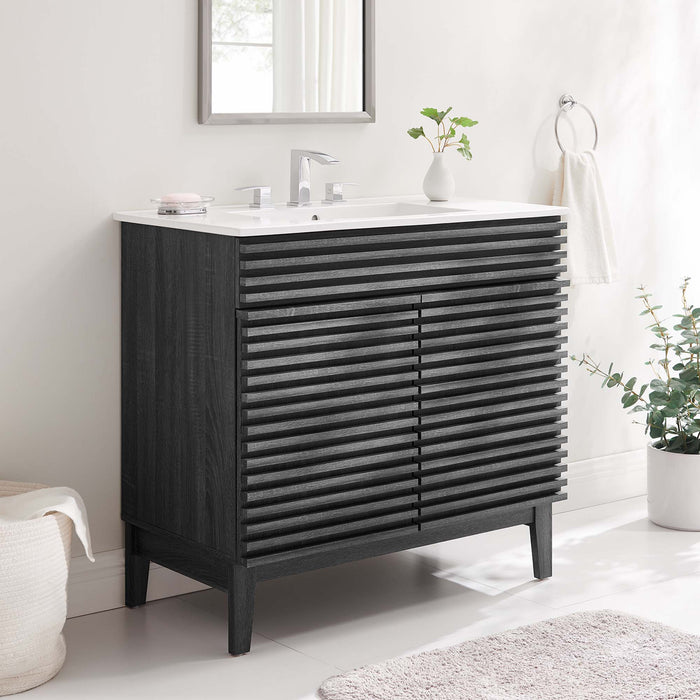 36-Inch Jed Vanity – Slatted Front with Open Storage, Sink Not Included