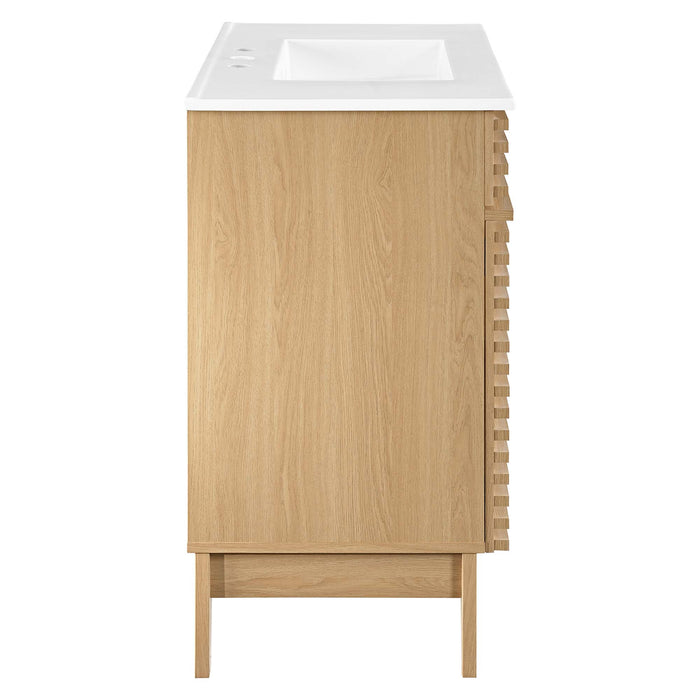 36 Inch Adrian Bathroom Vanity Cabinet – Walnut Look with Slatted Front, Sink Not Included