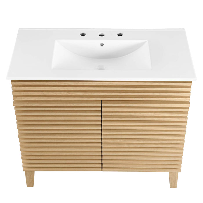 36 Inch Adrian Bathroom Vanity Cabinet – Walnut Look with Slatted Front, Sink Not Included