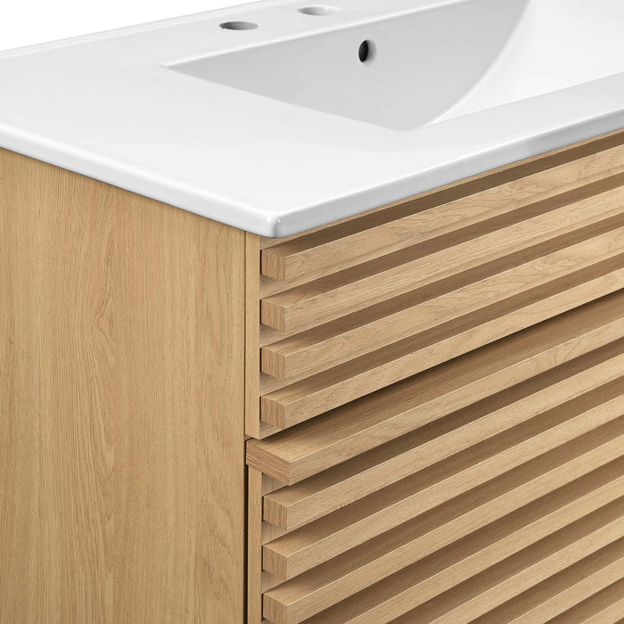 36 Inch Adrian Bathroom Vanity Cabinet – Walnut Look with Slatted Front, Sink Not Included