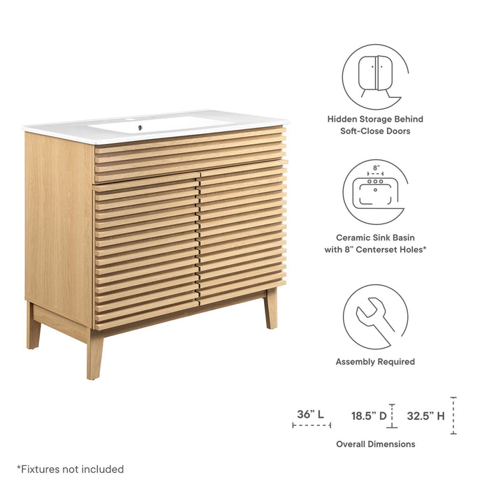 36 Inch Adrian Bathroom Vanity Cabinet – Walnut Look with Slatted Front, Sink Not Included
