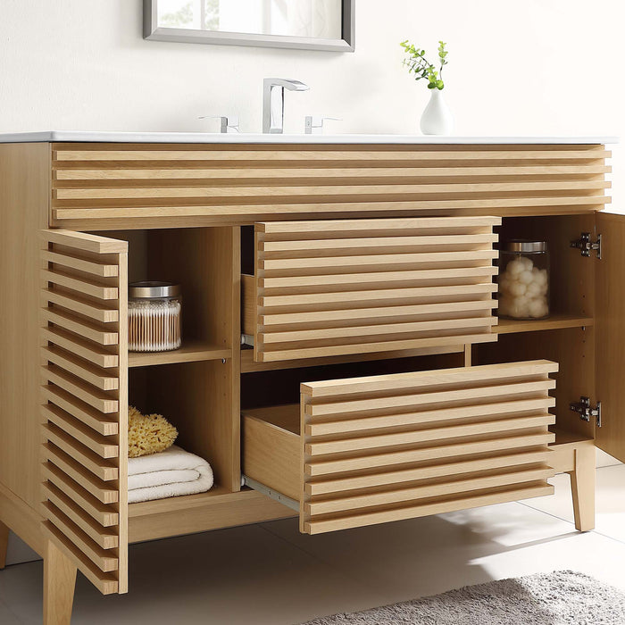 48-Inch MDF Particleboard Fairfield Single Bathroom Vanity Oak White with Integrated Ceramic Countertop