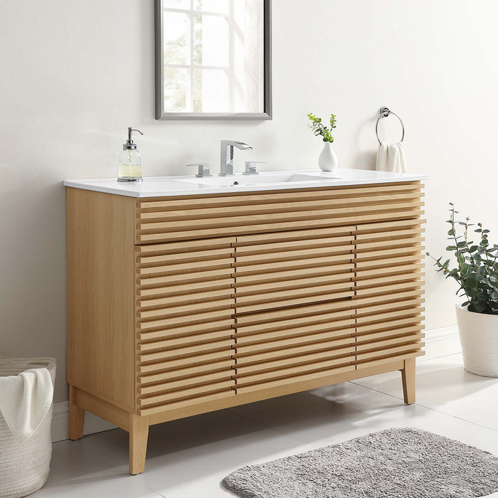 48-Inch MDF Particleboard Fairfield Single Bathroom Vanity Oak White with Integrated Ceramic Countertop
