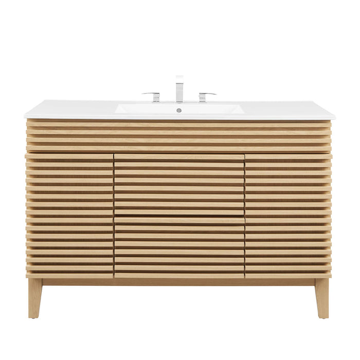 48-Inch MDF Particleboard Fairfield Single Bathroom Vanity Oak White with Integrated Ceramic Countertop