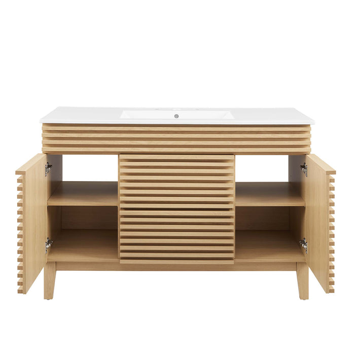 48-Inch MDF Particleboard Fairfield Single Bathroom Vanity Oak White with Integrated Ceramic Countertop