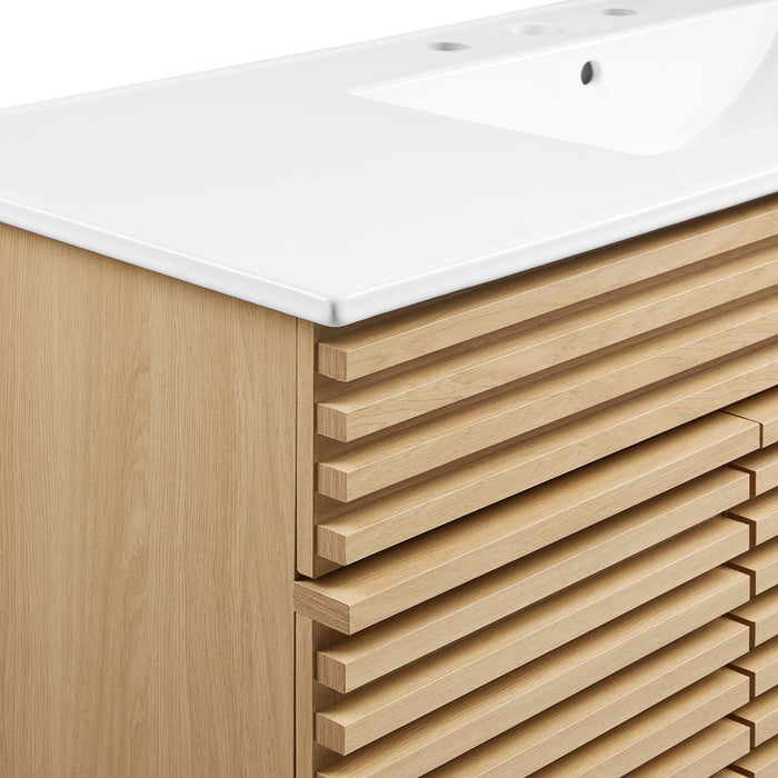 48-Inch MDF Particleboard Fairfield Single Bathroom Vanity Oak White with Integrated Ceramic Countertop