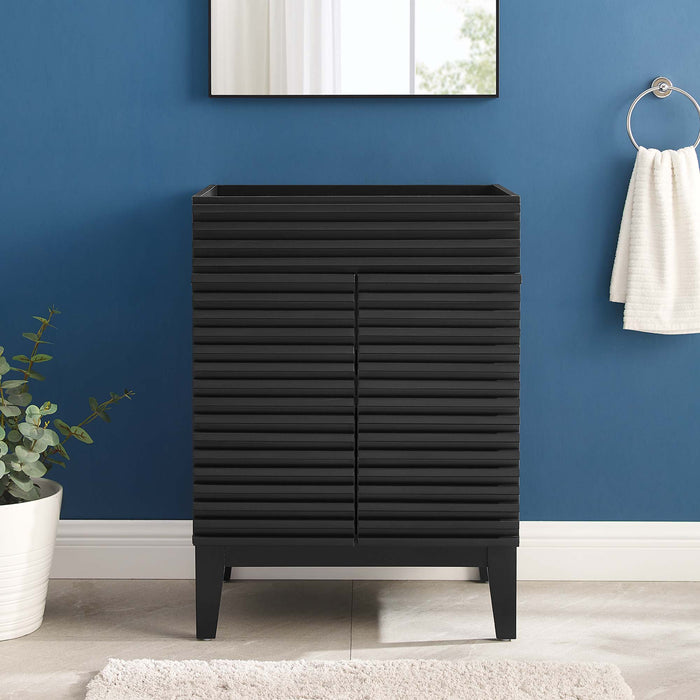 24-Inch Banjul Freestanding Vanity – Slatted Wood Bathroom Cabinet Without Basin