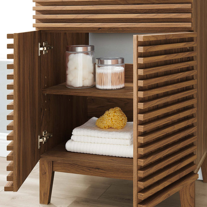 24 Inch Maxi Freestanding Vanity Cabinet – Slatted Wood Design, Basin Excluded