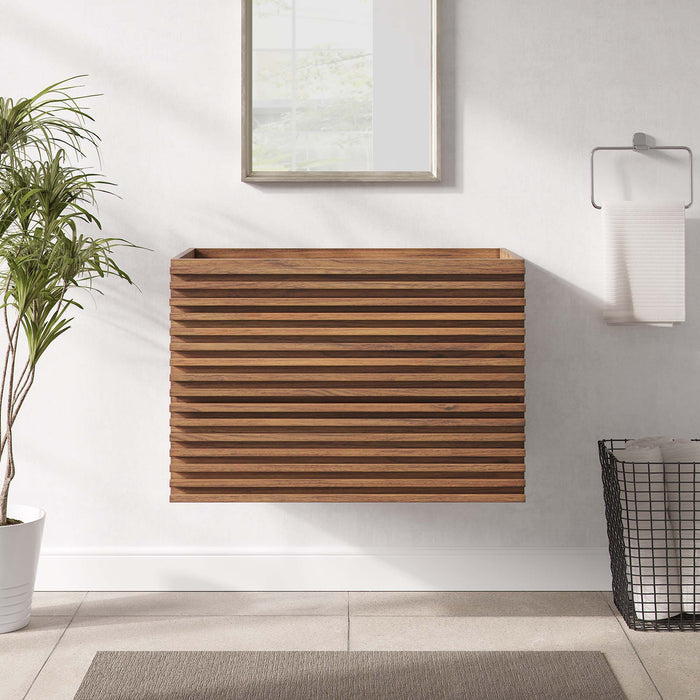 30 Inch Ferris Wall-Hung Vanity Cabinet – Walnut Finish with Open Storage, No Sink