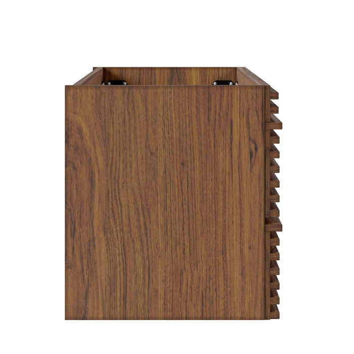 30 Inch Ferris Wall-Hung Vanity Cabinet – Walnut Finish with Open Storage, No Sink