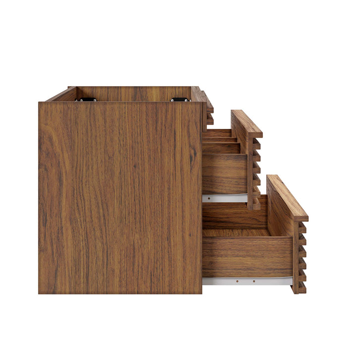30 Inch Ferris Wall-Hung Vanity Cabinet – Walnut Finish with Open Storage, No Sink