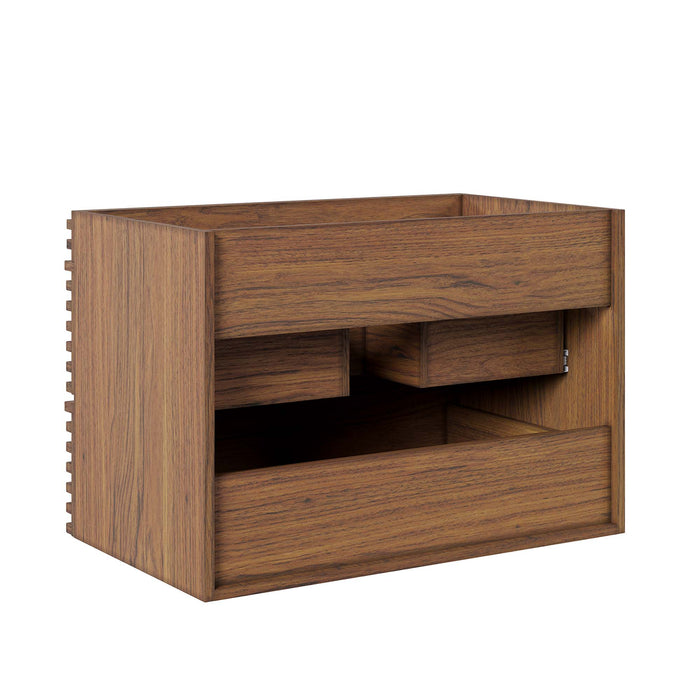 30 Inch Ferris Wall-Hung Vanity Cabinet – Walnut Finish with Open Storage, No Sink
