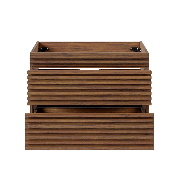 30 Inch Ferris Wall-Hung Vanity Cabinet – Walnut Finish with Open Storage, No Sink