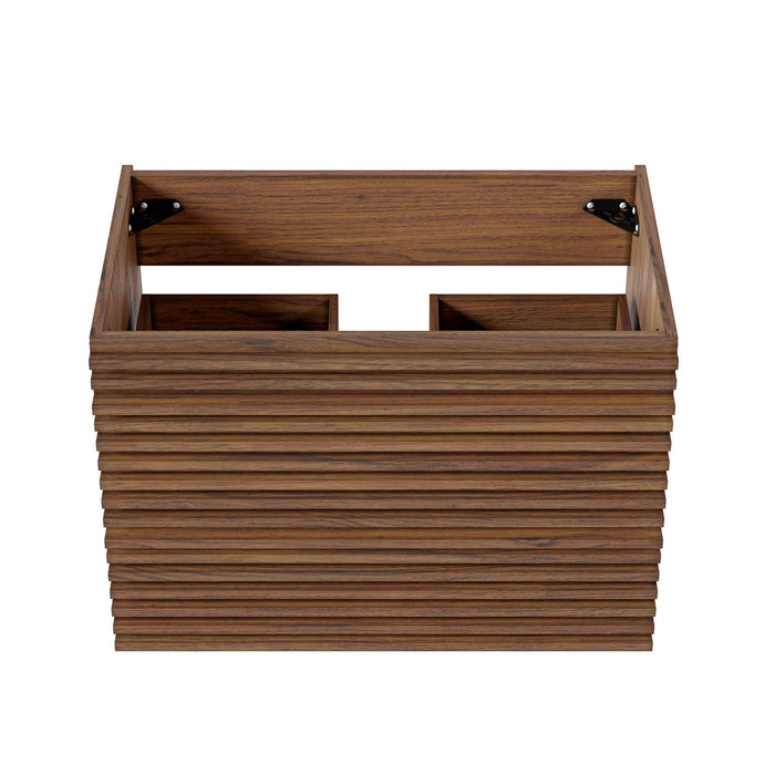 30 Inch Ferris Wall-Hung Vanity Cabinet – Walnut Finish with Open Storage, No Sink