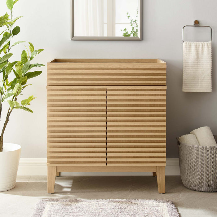 30-Inch Leaf Bathroom Vanity Cabinet – Engineered Wood, Slatted Doors