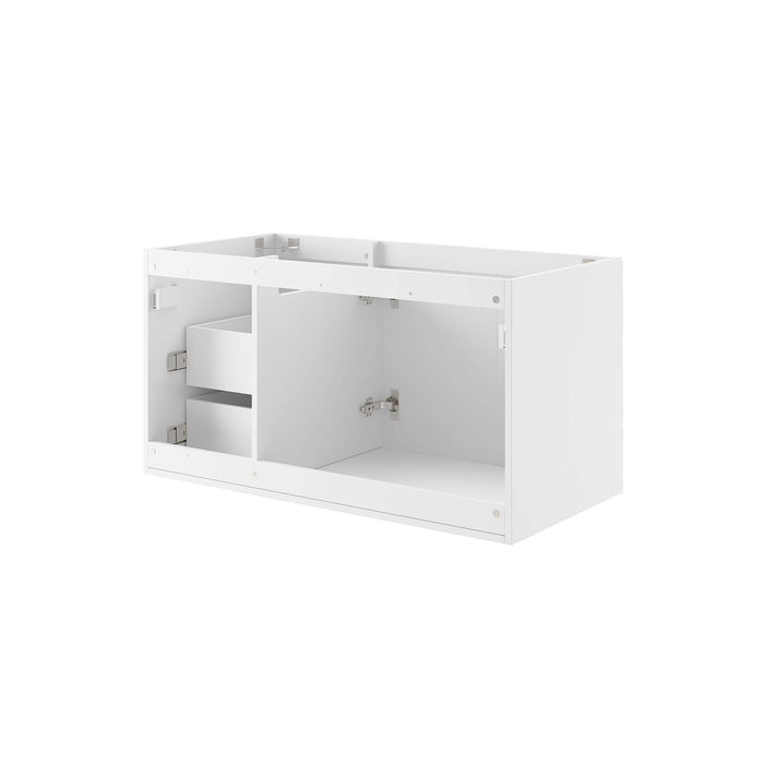 36-Inch Asleesh Large White Melamine Wall-Mount Bathroom Vanity Cabinet with Dual Drawers Sink Basin Not Included